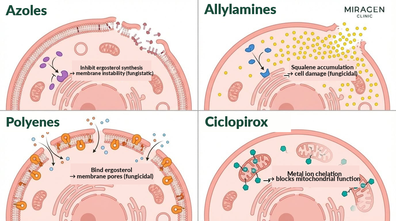 Overview of the Four Antifungal Classes — Comparing azoles (including Nizoral and ketoconazole ointment), allylamines, polyenes, and ciclopirox