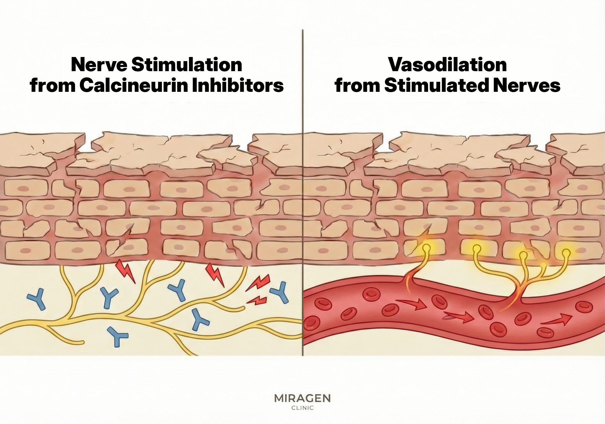 Principle of initial burning sensation caused by TRPV1 receptor stimulation when using Elidel/Protopic.
