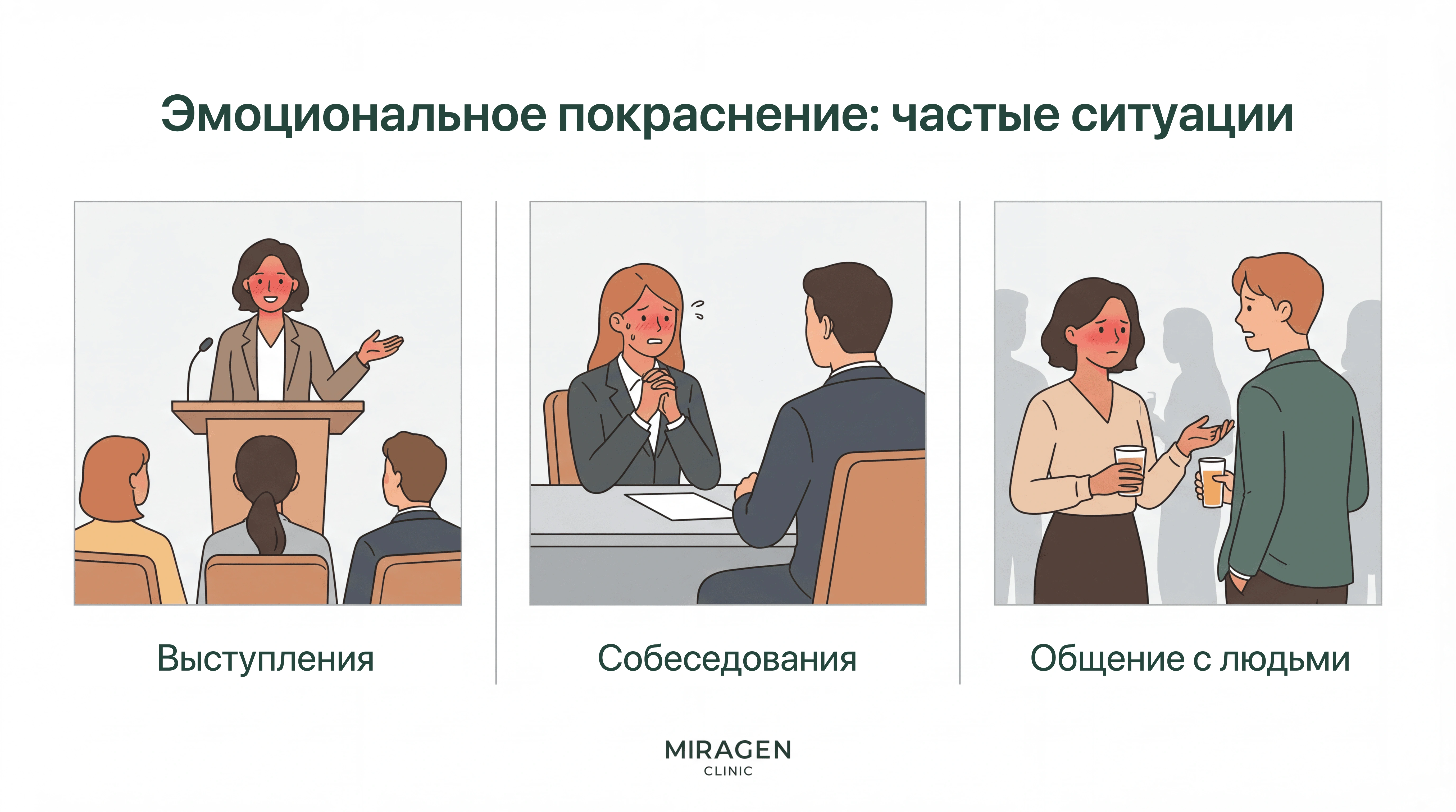 Три ситуации, в которых возникает эмоциональное покраснение лица: выступление, собеседование и общение с другими людьми