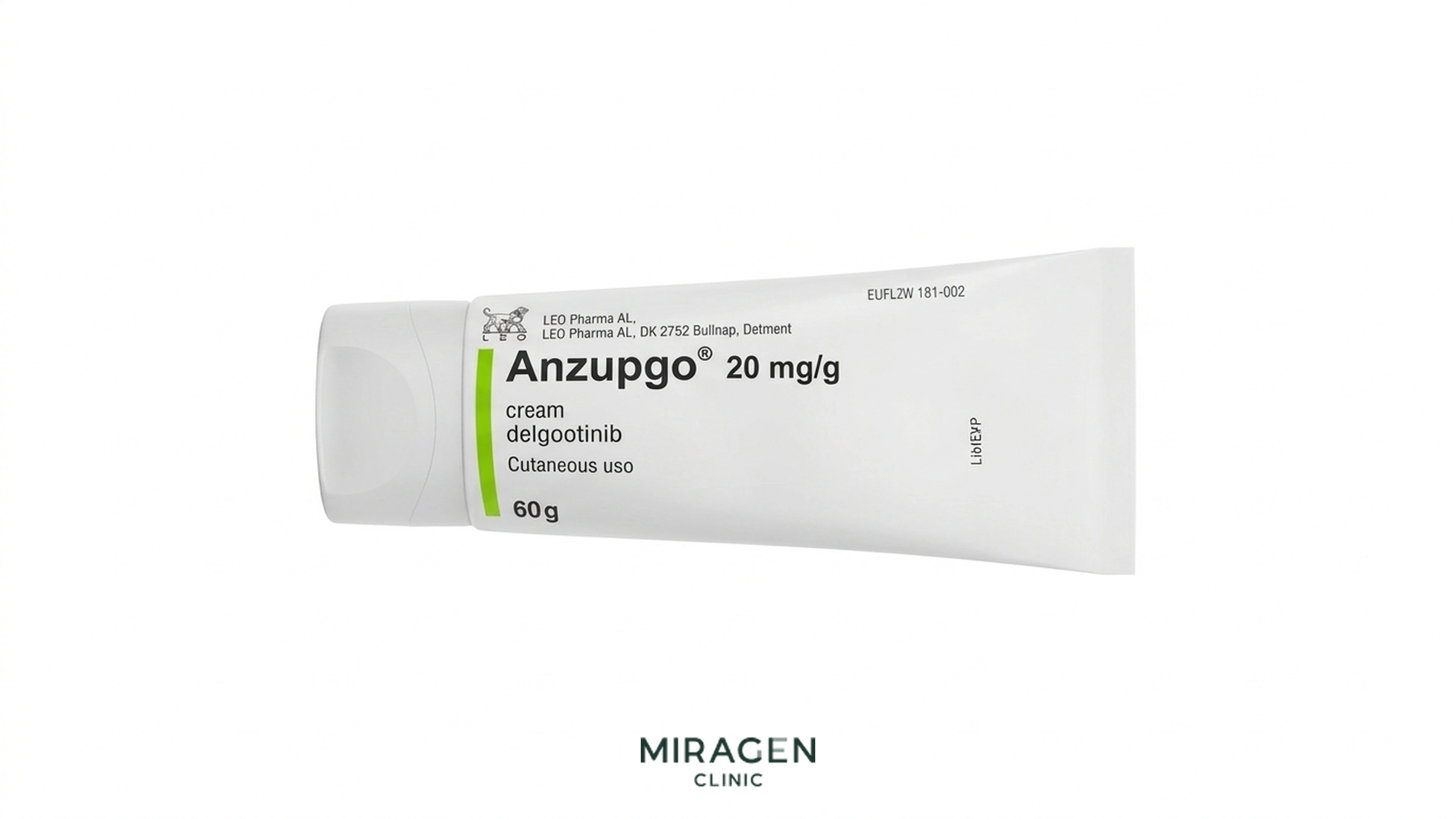 Anzupgo 德尔戈西替尼乳膏软管照片:2026 年 3 月以不纳入韩国医保的方式上市,用于慢性手部湿疹;是全球首款获批用于手部湿疹的非类固醇 JAK 抑制剂乳膏